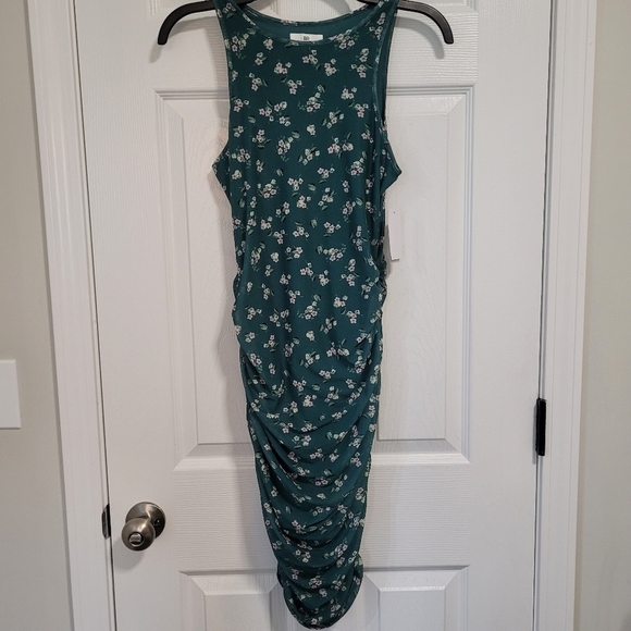 Nordstrom BP Green Floral Runched Bodycon Mini Dress Women's Size S - Picture 1 of 16